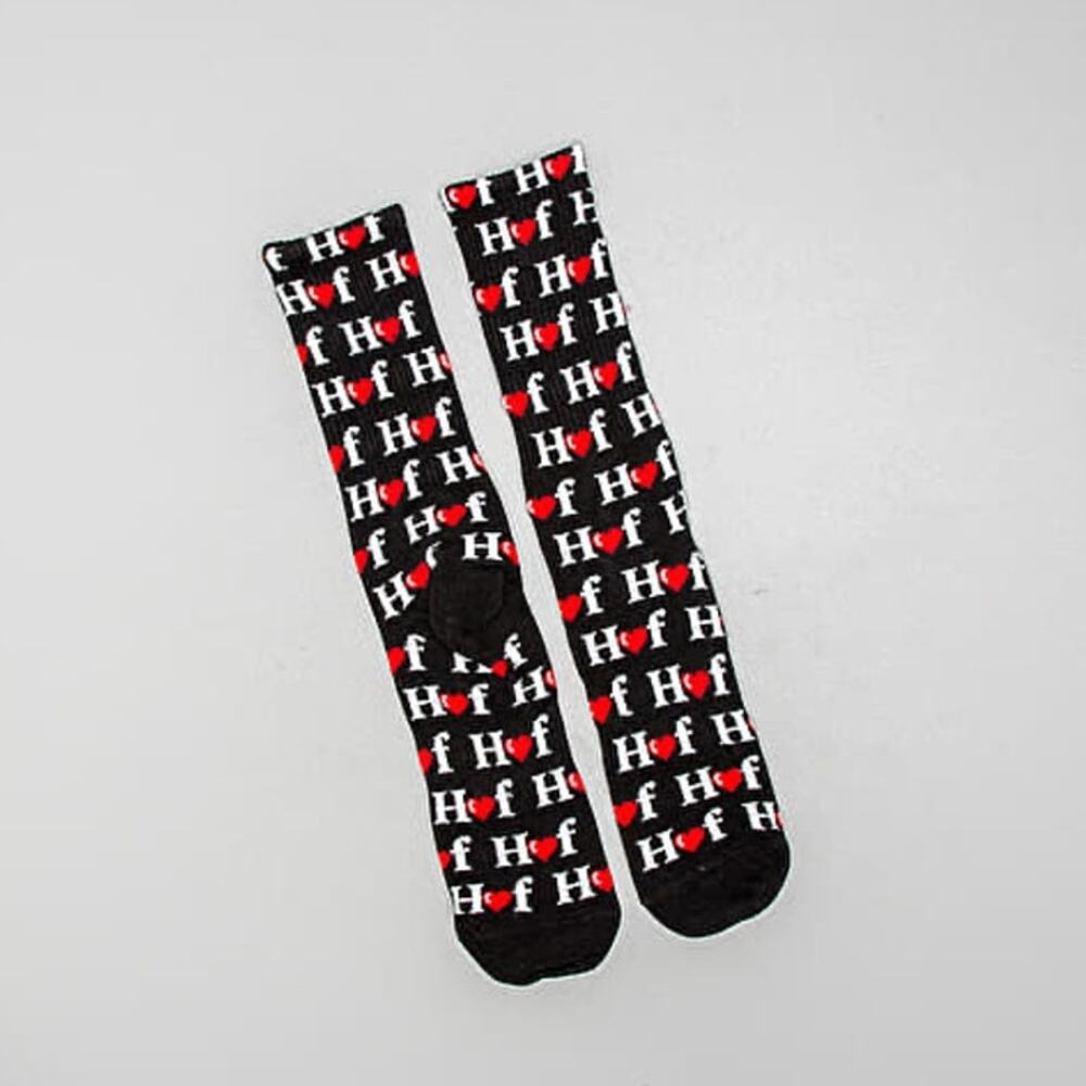 HUF Love Socks Black White Red — Men's Crew Socks — One Size Fits Most — NWT NEW
